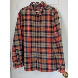 Eddie Bauer Flannel Shirt Mens XXL Orange Plaid L/S Logo Thick Outdoor Classic